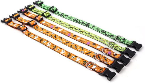 Halloween Dog Collar - Adjustable for Small Medium Large Dogs - Pumpkin Bat Ghost Pattern