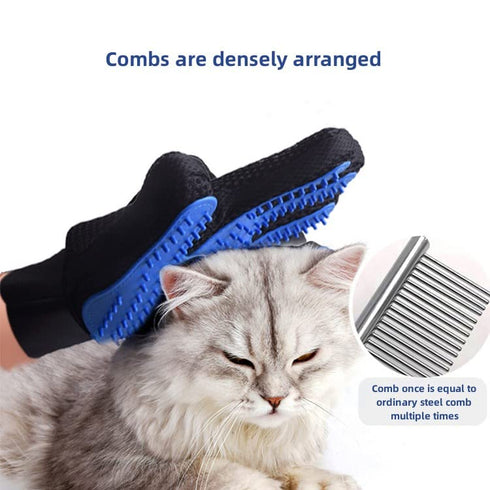 Pet Grooming Gloves - Deshedding & Hair Remover Mitts for Bathing Dogs, Cats, Rabbits, Horses (Blue) - 1 Pair Left &