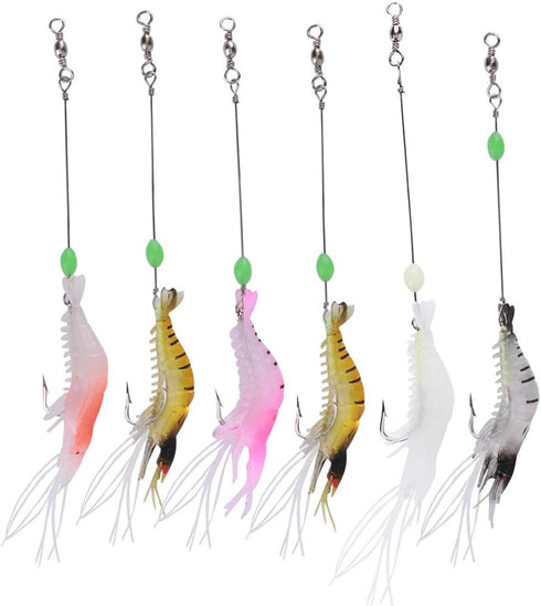 Alomejor 6Pcs Soft Silicone Artificial Shrimp Lure Bait, Lifelike Fishing Tackle with