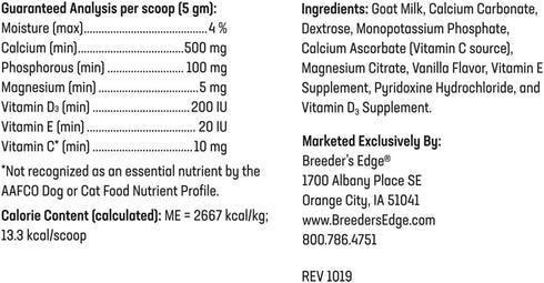 Breeder's Edge Oral Cal Plus Powder, Calcium Supplement for Dogs & Cats, 300gm