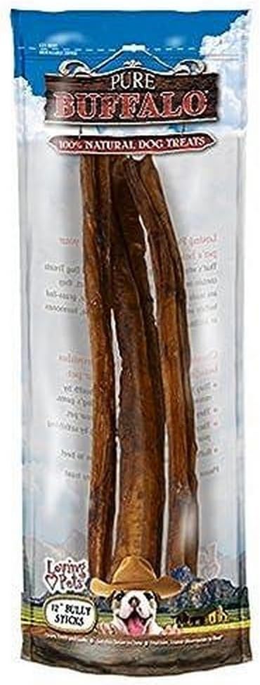 Loving Pets Pure Buffalo 12-Inch Bully Stick Dog Treat, 3-Pack