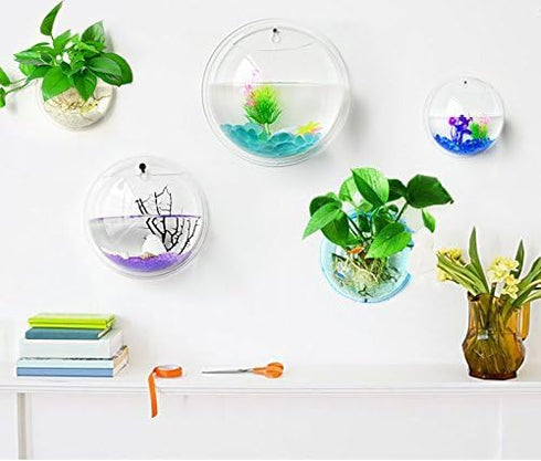 Creative Acrylic Hanging Wall Mounted Fish Tank, Mini Aquarium Planter for Home Decor