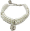 2 Row Pearls Rhinestones Pet Cat Dog Necklace Collar Jewelry, Bling Crystal Ball Charm for Small Dogs, White
