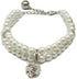 2 Row Pearls Rhinestones Pet Necklace Collar Jewelry for Cats & Small Dogs, Bling Crystal Ball Charm, White, 8 to