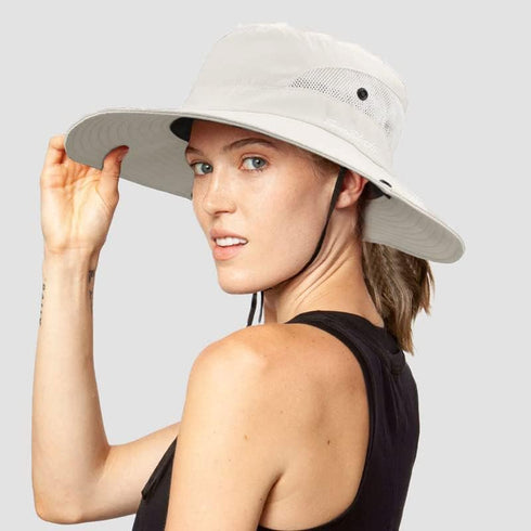 Women's Outdoor UV-Protection Foldable Sun Hats Mesh Wide-Brim Beach Fishing Hat
