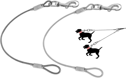 Chew Proof Dog Leash Extension, 2 Pack Black+Transparent, 24 inch/60cm for Large and Medium Dogs Walking and Training