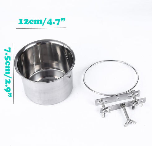 Dog Crate Water Bowl - Stainless Steel Anti-Spill Bowl for Cage, Hanging Holder for Dogs, Rabbits, Birds