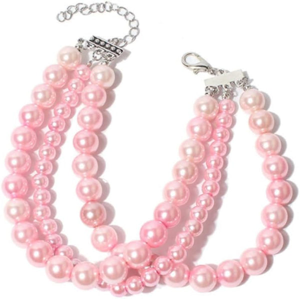Fancy 3 Rows Pearl Pink Diamond Pet Cat Dog Necklace - Jewelry Collar for Pet Cat Dog Girl Costume Accessories