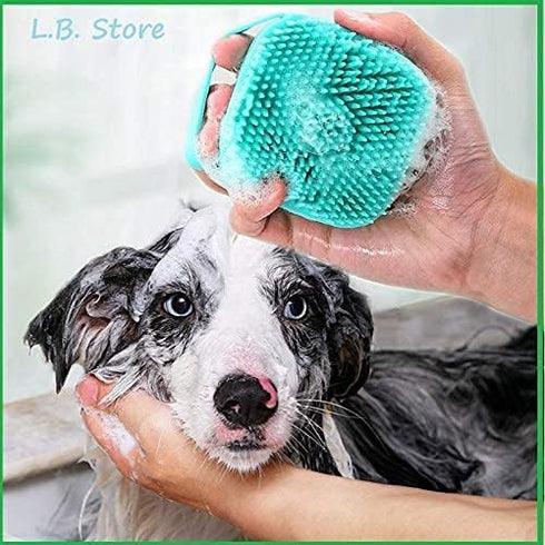 L.B. Dog Bath Brush Silicone, Soft Massage Brush for Cats, Pet Shampoo Dispenser