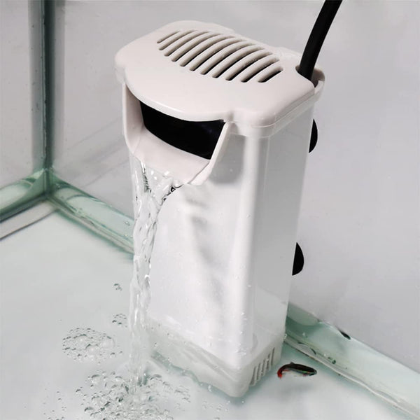 Aquarium Filter for Turtle Tanks, Reptiles, Amphibians, and Fish, Waterfall Flow Clean Pump (White Filter)
