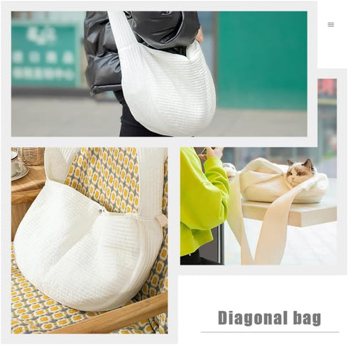 White Canvas Pet Carrier Backpack for Small Dogs, Cats, Puppies - Breathable Rucksack Sling Carrier for Outdoor Travel