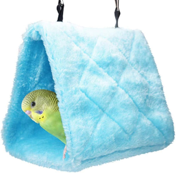 Pet Bird Nest Hammock Hanging Cave Bed - Plush Snuggle Happy Hut Tent (Medium, Blue)