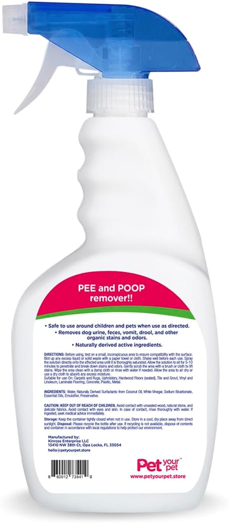 32 Oz. Dog Pee and Poop Remover fl All-in-One Pet Stain and Odor Remover with Plant-Derived Ingredients Stain and Odor