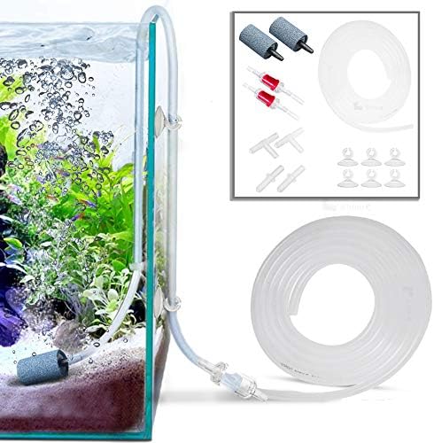 Aquarium Airline Tubing Set, DIY CO2 Diffuser Kit, 6-Feet Airline Tubing, 2 Air Stones and Check Valves, 4 Connectors, 6 Suction Cups