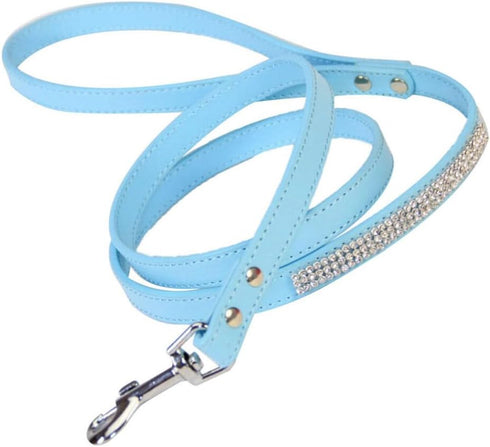Scicalife PU Leather Dog Leash, Colorful Walking Leash with Sparkly Studded Rhinestone for Cats or Dogs (Blue)
