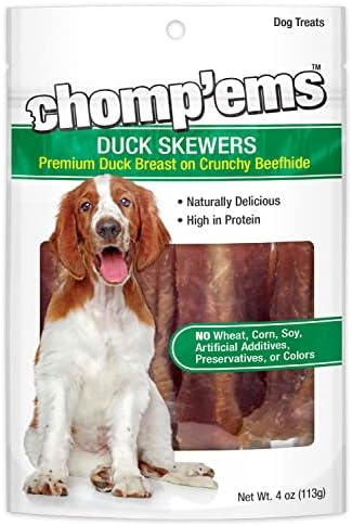 Chomp'ems Duck Skewers, 4 oz - All Natural Rawhide Wrapped with Premium Chicken Breast for Healthy Dog Chews
