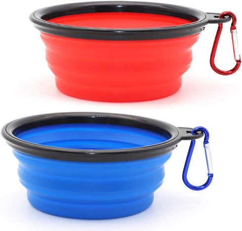 Dog Bowl Pet Collapsible Bowls, 2 Pack Portable Water Bowls for Cats Dogs with 2 Carabiners (Small, Blue + Red)