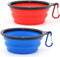 Dog Bowl Pet Collapsible Bowls, 2 Pack Portable Water Bowls for Cats Dogs with 2 Carabiners (Small, Blue + Red)
