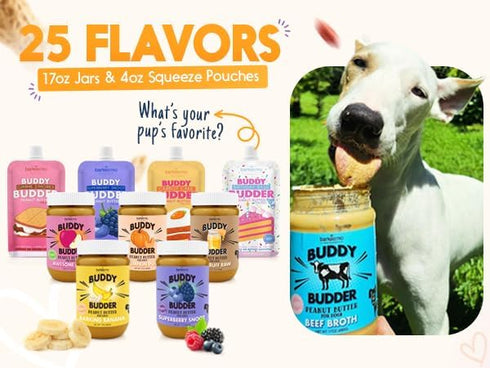 100% (17oz) BUDDY BUDDER Birthday Bash, Natural Dog Peanut Butter, Healthy Dog Peanut Butter Treat, Made in USA