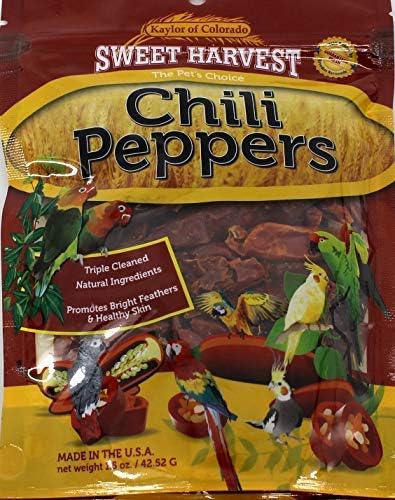 Chili Peppers Treat, 1.5 Oz Bag, Real Chili Peppers for Birds, Cockatiels, Parakeets, and More