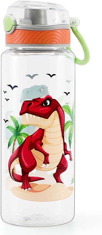 Home Tune 23oz Kids Water Bottle for School Boys, BPA FREE Tritan, Leak Proof Flip Top Lid, Carry Handle - Dinosaur.