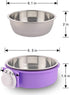 Crate Dog Bowl Removable Stainless Steel Water Food Feeder Bowls - Cage Coop Cup for Cat Puppy Bird Pets (Large, Purple)