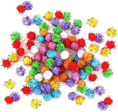 Random Color Mini Colorful Sparkly Glitter Tinsel Pompom Balls - Pack of 100 Pet Supplies for Dog Cat Bird