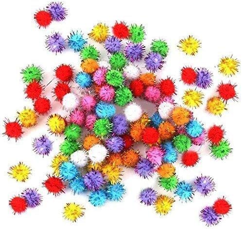 Random Color Mini Colorful Sparkly Glitter Tinsel Pompom Balls - Pack of 100 Pet Supplies for Dog Cat Bird
