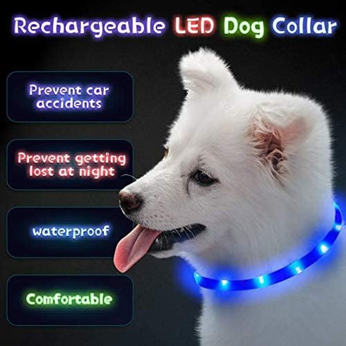 3 Pieces LED Dog Collar Light Up Rechargeable Dog Lights for Night Walking, Adjustable for Large Medium Small Dogs