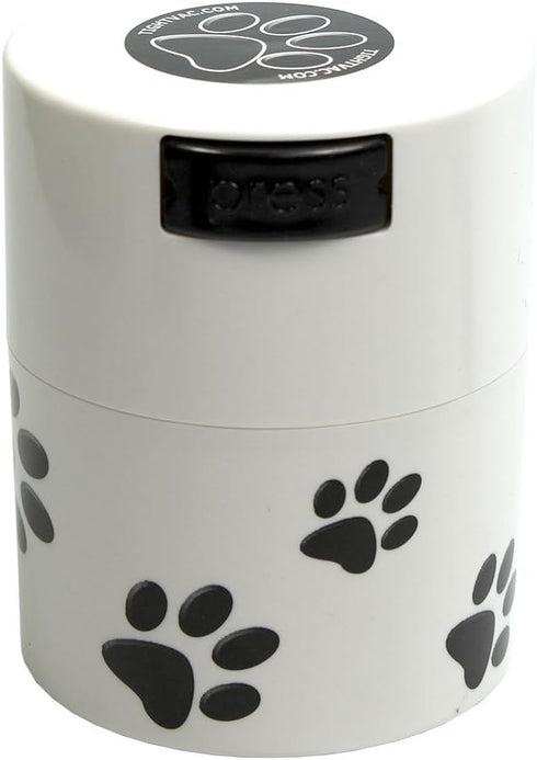 Pawvac 3 Ounce Vacuum Sealed Pet Food Storage Container, White Cap & Body/Black Paws
