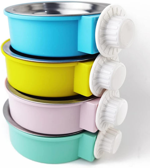 4PCS Crate Dog Bowl: Plastic & Stainless Steel Removable Hanging Food & Water Feeder for Cats and Dogs