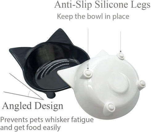 Cat Feeder - Melamine Cat Food Bowls, Set of 2, 8 oz, Non Slip, Dishwasher Safe, Modern Design