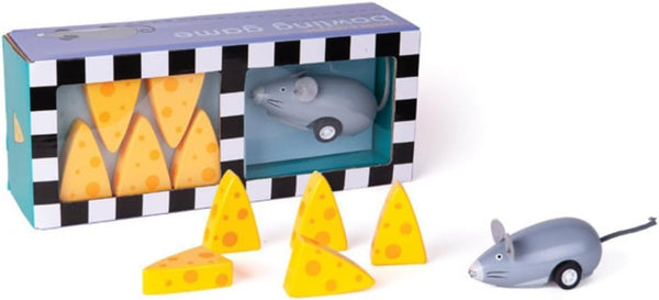 Jack Rabbit Creations Mouse & Cheese Wooden Bowling Toy Set, Pull-Back Mouse