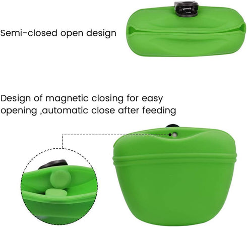 AUDWUD Silicone Dog Treat Pouch, Clip on Portable Training Container with Magnetic Buckle and Waist Clip