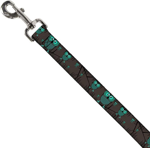 Buckle-Down Pet Leash - Owls in Trees Turquoise - 4 Feet Long - 1.5" Wide