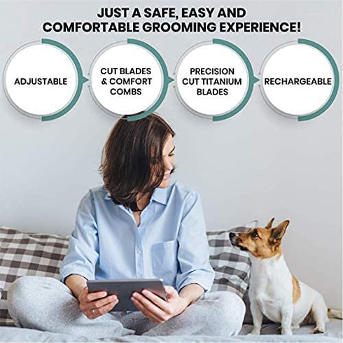 Pet Union Professional Dog Grooming Kit - Cordless Low Noise Clippers for Thick Coats, Includes Nail Trimmer & Shears