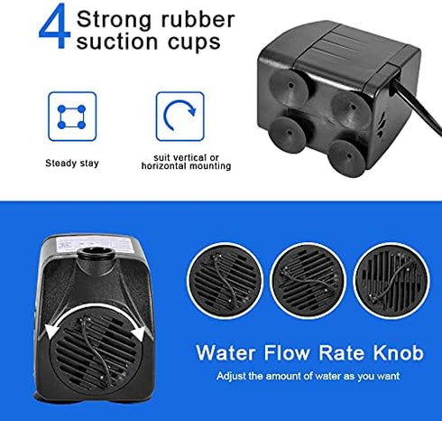 15W 264GPH Submersible Fountain Pump with 12 Colorful LED Lights for Outdoor Pond, Aquarium, Water Feature