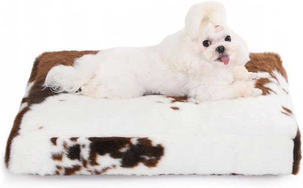 Bedfolks Waterproof Dog Crate Bed, Plush Dog Bed with Removable Washable Cover, Cow Print, 23"x18", Fluffy Dog Pad for
