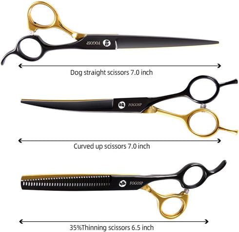 3pcs Set(Black&Gold,Kit) Dog Grooming Scissors Kit for Small Dogs, Black and Gold Two-Color Blender Shears Curved