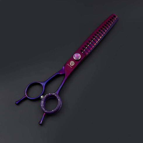 Purple Dragon 7.0" Downward Curved Pet Grooming Scissors/Chunker Shear with Adjustment Screw for Professional Grooming