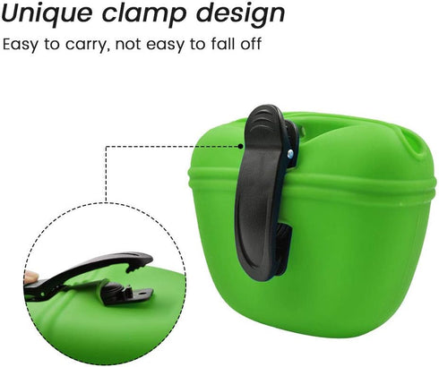 AUDWUD Silicone Dog Treat Pouch, Clip on Portable Training Container with Magnetic Buckle and Waist Clip