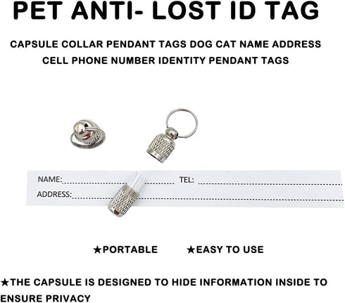 Dog Collar Bell, Anti-theft Pet Bells Tracker with Leather Button Strap and Silver Pendant ID Tags (2 Sets)