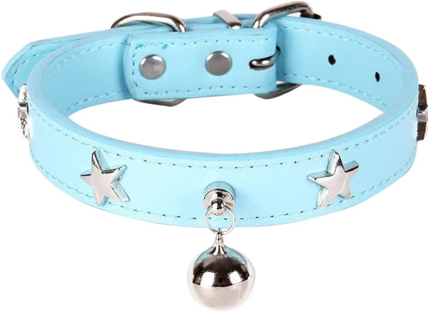 Dog Collar with Bell and Star Studs, Adjustable Length Necklace for Small, Medium, Large Dogs