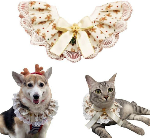 AOPET Stuffers Pet Christmas Sweet with Bell Bandana CostumeCat Dog Cute Lace Princess