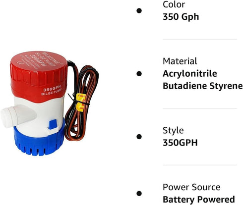 12v Submersible Boat Bilge Water Pump Non-Automatic Marine Electric Bilge Pump for Ponds, Pools, Spas Silent, Boat