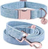 DOGWONG Cotton Dog Collar and Leash, Soft Durable Blue Pet Collar for Small Medium Large Dogs