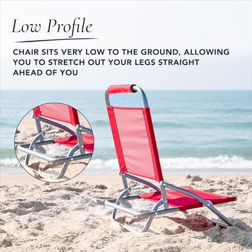 1 Caribbean Joe Folding Beach Chair, Position Lightweight and Portable Foldable Outdoor Camping Chair, Red