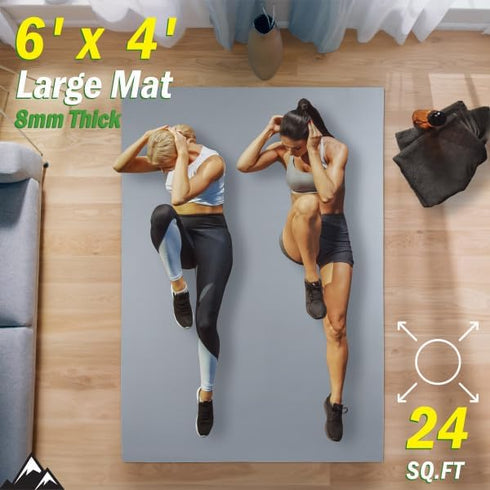 Large Yoga Mat, 6’x4’ Wide Exercise Mat, 8mm Thick Non-Slip Workout Mat for Home Fitness