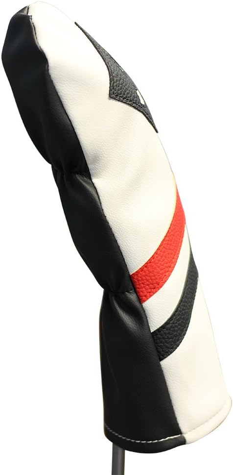 Majek Retro Golf Headcovers | White Red and Black Vintage Leather Style 1 3 5 X Driver Fairway Covers