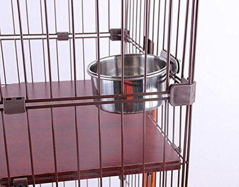 Pet Dog Stainless Steel Coop Cups with Clamp Holder - Hanging Bowl for Small Animal Ferret Rabbit (Medium)